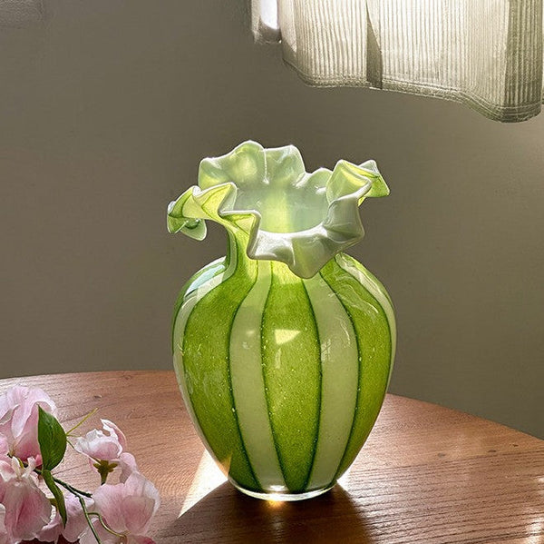 Modern Glass Flower Vases, Green Glass Flower Vases, Bud Vases, Water Holding Flower Vases, Handmade Flower Vases on Table-Grace Painting Crafts