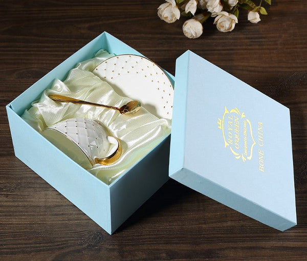 Elegant Ceramic Tea Cups, 6.8 oz Tea Cup and Saucer in Gift Box as Birthday Gift, Beautiful British Tea Cups, Creative Porcelain Tea Cup Set-Grace Painting Crafts
