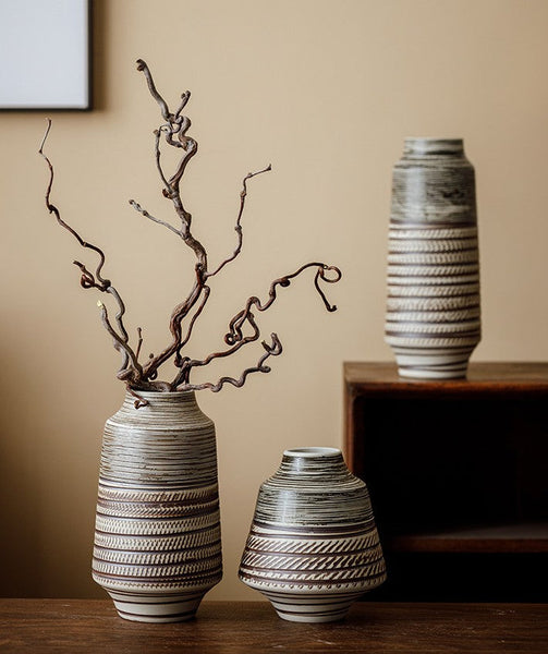 Centerpiece on Dining Table, Handmade Pottery Flower Vases Urn, Modern Bouquet Flower Vases, Water Holding Flower Vases, Large Flower Vase on Table-Grace Painting Crafts