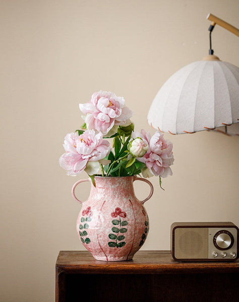 Handmade Water Holding Flower Vases, Rustic Pottery Flower Vases, Small Flower Vases on Table, Pink Bud Vases-Grace Painting Crafts