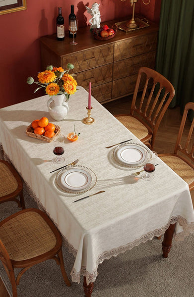 Large Simple Table Cloth for Dining Room Table, Beige Lace Tablecloth for Home Decoration, Modern Rectangle Tablecloth, Square Tablecloth for Round Table-Grace Painting Crafts