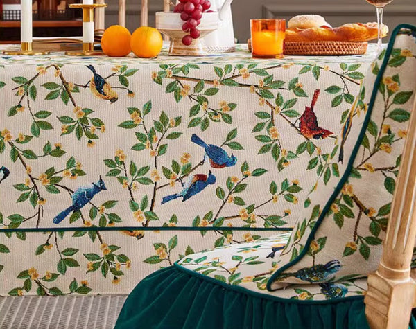 Large Modern Rectangle Tablecloth for Dining Room Table, Bird Flower Pattern Farmhouse Table Cloth, Square Tablecloth for Round Table-Grace Painting Crafts