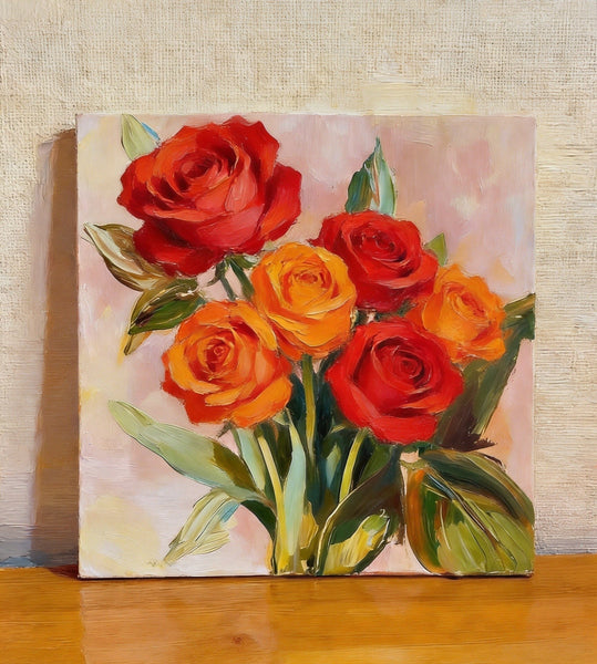 Small Canvas Artwork, Still Life Painting, Hand Painted Canvas Art, A Bunch of Blooming Rose Flowers, Original Flower Paintings, Buy Small Paintings Online-Grace Painting Crafts