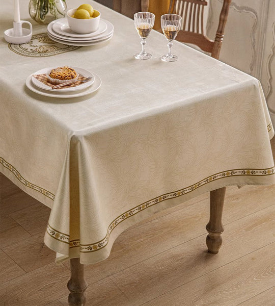 Cream Color Table Cover for Dining Room Table, French Style Tablecloth for Dining Table, Modern Rectangle Tablecloth for Oval Table-Grace Painting Crafts