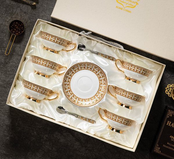 Handmade Elegant British Ceramic Coffee Cups, Unique Tea Cup and Saucer in Gift Box, Bone China Porcelain Tea Cup Set for Office, Yellow Ceramic Cups-Grace Painting Crafts