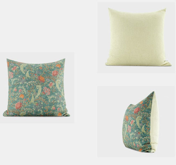 Garden Flowers Pattern Decorative Throw Pillows, Large Green Throw Pillow for Interior Design, Geomeric Contemporary Square Modern Throw Pillows for Couch-Grace Painting Crafts