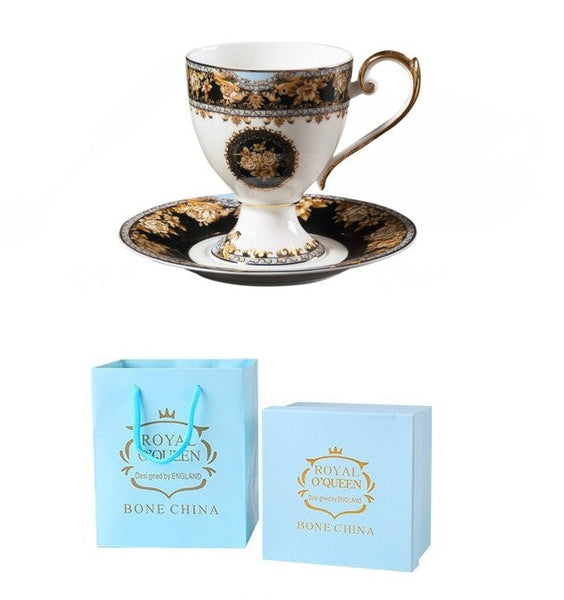 Royal Porcelain Tea Cup Saucer Set, 8 oz Tea Cup and Saucer in Gift Box as Birthday Gift, Elegant Ceramic Coffee Cups, Beautiful British Tea Cups-Grace Painting Crafts