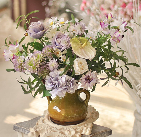 Real Touch Artificial Floral for Living Room, Large Bunch of Purple Romantic Flowers, Beautiful Spring Flower Arrangement for Home Decoration, Table Centerpiece-Grace Painting Crafts