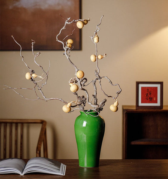 Handmade Water Holding Flower Vase, Centerpiece Ceramic Bud Vases, Green Porcelain Flower Vases, Vintage Flower Vases on Table-Grace Painting Crafts