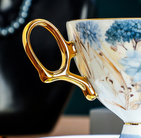 Elegant Ceramic Coffee Cup with Saucer, British Tea Cup set, Ceramic Tea Cup and Saucer Set in Gift Box, Porcelain Tea Cup Set and Saucer Set-Grace Painting Crafts