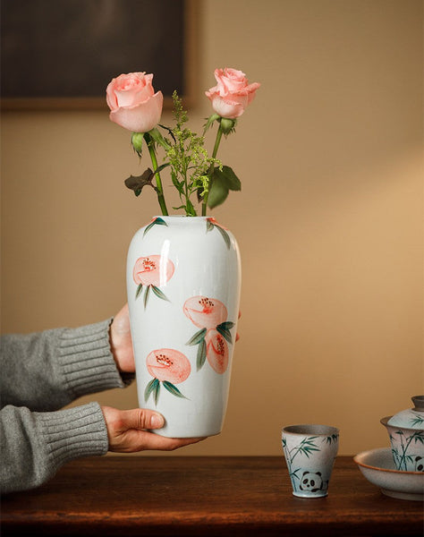 Porcelain Flower Vases, Handmade Water Holding Flower Vases, Modern Flower Vase Centerpiece on Table, Ceramic Bouquet Vases-Grace Painting Crafts