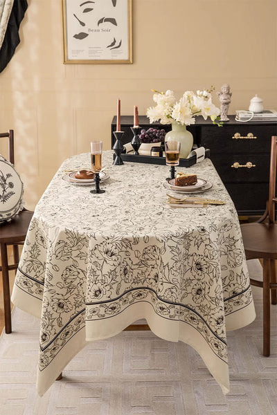 Large Flower Pattern Table Cover for Dining Room Table, Rectangular Tablecloth for Dining Table, Modern Rectangle Tablecloth for Oval Table-Grace Painting Crafts