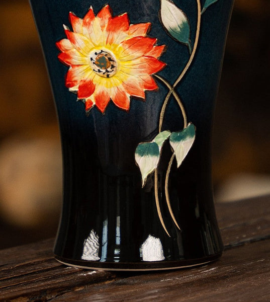 Ceramic Bouquet Vases, Sunflower Vases on Table, Porcelain Flower Vases, Dining Table Centerpiece, Handmade Water Holding Flower Vase-Grace Painting Crafts