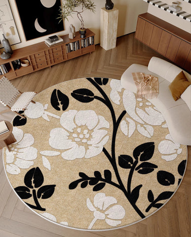 Bedroom Abstract Modern Area Rugs, Geometric Round Rugs for Dining Room, Circular Modern Rugs under Chairs, Contemporary Modern Rug for Living Room-Grace Painting Crafts
