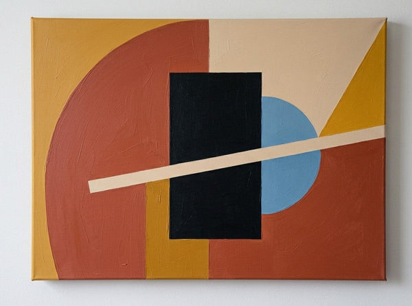 Large Abstract Paintings, Contemporary Canvas Wall Art, Brick Red, Mustard Yellow, Black Color, Geometric Pattern Modern Artwork-Grace Painting Crafts