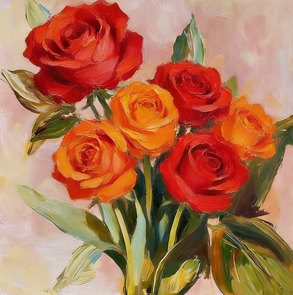 Small Canvas Artwork, Still Life Painting, Hand Painted Canvas Art, A Bunch of Blooming Rose Flowers, Original Flower Paintings, Buy Small Paintings Online-Grace Painting Crafts