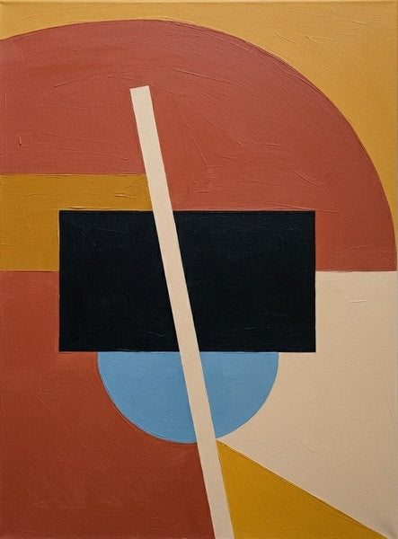 Contemporary Canvas Wall Art, Brick Red, Mustard Yellow, Black Color, Geometric Pattern Modern Artwork, Original Abstract Paintings-Grace Painting Crafts