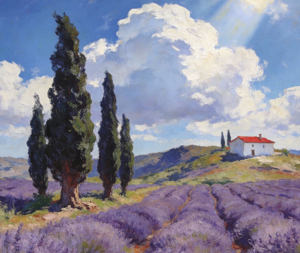 Landscape Oil Paintings, Lavender Fields in the Countryside, Small Oil Paintings on Wall, Original Artwork Small Wall Art, Hand Painted Canvas Art, Original Oil Paintings-Grace Painting Crafts