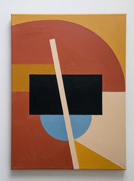 Large Abstract Paintings, Contemporary Canvas Wall Art, Brick Red, Mustard Yellow, Black Color, Geometric Pattern Modern Artwork-Grace Painting Crafts