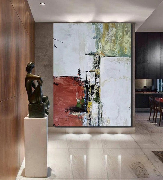 Contemporary Art Painting, Modern Paintings, Bedroom Acrylic Painting, Simple Painting Ideas, Living Room Wall Painting, Large Red Canvas Painting-Grace Painting Crafts