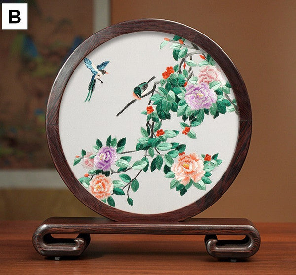Premium Souvenir, Creative Birthday Gift, Elegant Silk Embroidery Ornaments, Traditional Chinese Suzhou Flower and Birds Silk Embroidery, Exclusive Business Presents-Grace Painting Crafts