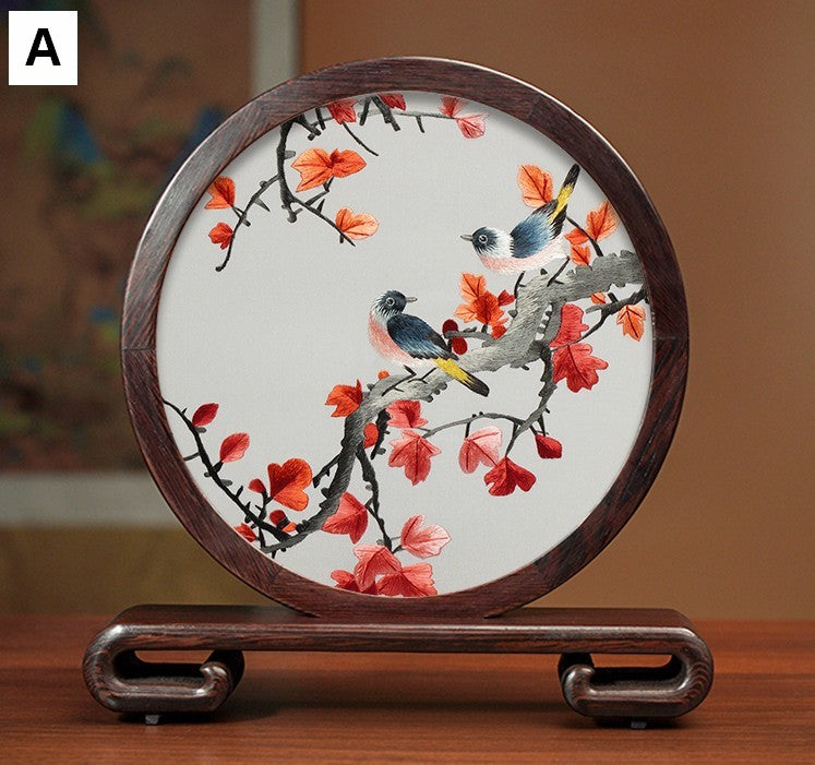 Beautiful Flower and Birds Silk Embroidery Ornaments, Traditional Chinese Suzhou Silk Embroidery, Exclusive Business Presents, Creative Birthday Gift, Premium Souvenir-Grace Painting Crafts