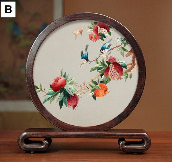 Beautiful Flower and Birds Silk Embroidery Ornaments, Traditional Chinese Suzhou Silk Embroidery, Exclusive Business Presents, Creative Birthday Gift, Premium Souvenir-Grace Painting Crafts