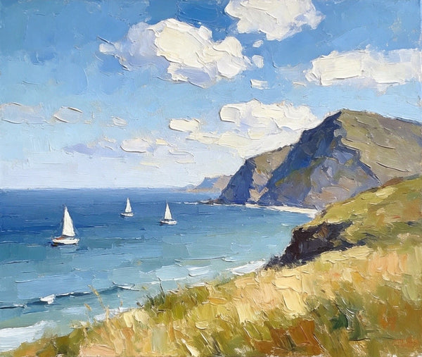 Impressions of a Sunny Seaside Day, Hand Painted Canvas Art, Original Seascape Paintings, Original Oil Paintings, Buy Small Artwork Online, Small Canvas Wall Art Paintings-Grace Painting Crafts