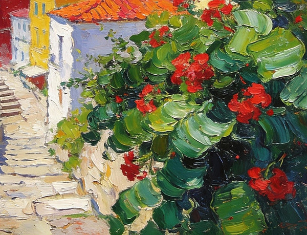 The Quiet Seaside Town, Summer Resort, On Canvas Small Paintings, Hand Painted Canvas Art, Small Landscape Paintings, Original Oil Paintings, Small Wall Art Paintings-Grace Painting Crafts