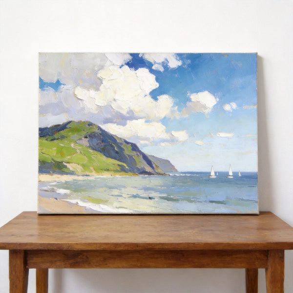 Original Oil Paintings, Sailing Boats on the Azure Sea, Original Landscape Paintings, Hand Painted Canvas Art, Small Canvas Wall Art Paintings, Buy Small Paintings Online-Grace Painting Crafts