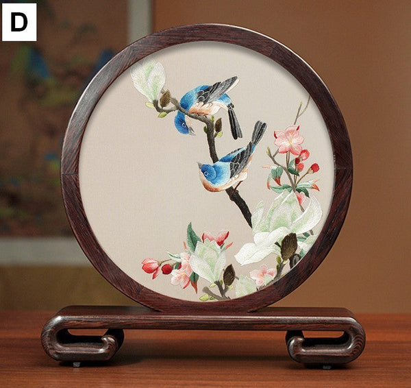 Beautiful Flower and Birds Silk Embroidery Ornaments, Traditional Chinese Suzhou Silk Embroidery, Exclusive Business Presents, Creative Birthday Gift, Premium Souvenir-Grace Painting Crafts