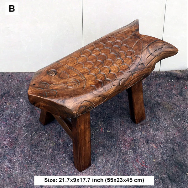Handmade Solid Wood low Stool, Creative Shoe-changing Stool, Vintage Old Elm Wood Stool, Children's Wooden Stool, Sofa Stool, Dining Table Stool-Grace Painting Crafts