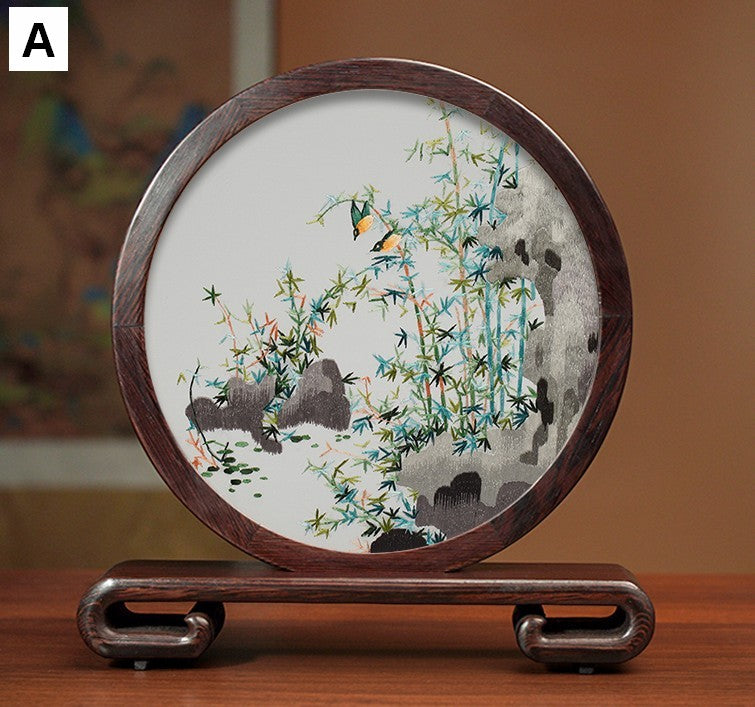 Elegant Silk Embroidery Ornaments, Traditional Chinese Suzhou Flower and Birds Silk Embroidery, Exclusive Business Presents, Creative Birthday Gift, Premium Souvenir-Grace Painting Crafts
