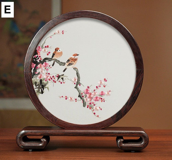 Beautiful Flower and Birds Silk Embroidery Ornaments, Traditional Chinese Suzhou Silk Embroidery, Exclusive Business Presents, Creative Birthday Gift, Premium Souvenir-Grace Painting Crafts