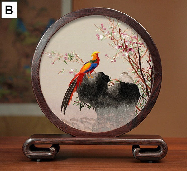 Elegant Silk Embroidery Ornaments, Traditional Chinese Suzhou Flower and Birds Silk Embroidery, Exclusive Business Presents, Creative Birthday Gift, Premium Souvenir-Grace Painting Crafts