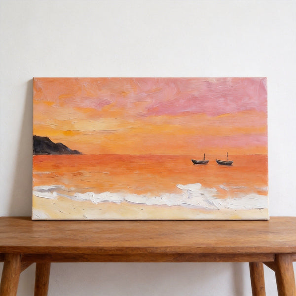 Tranquil Sails at Sunset Glow, Original Seascape Paintings, Sunset Paintings, Small Canvas Wall Art Paintings, Hand Painted Canvas Artwork-Grace Painting Crafts