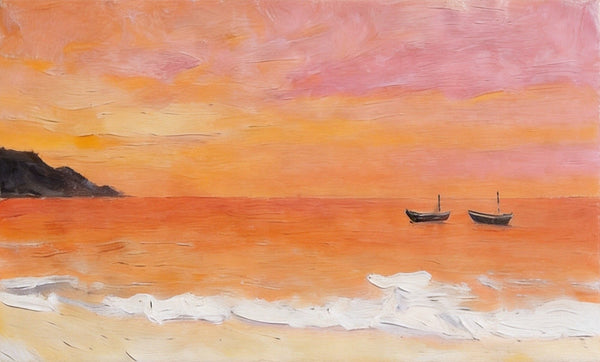 Tranquil Sails at Sunset Glow, Original Seascape Paintings, Sunset Paintings, Small Canvas Wall Art Paintings, Hand Painted Canvas Artwork-Grace Painting Crafts