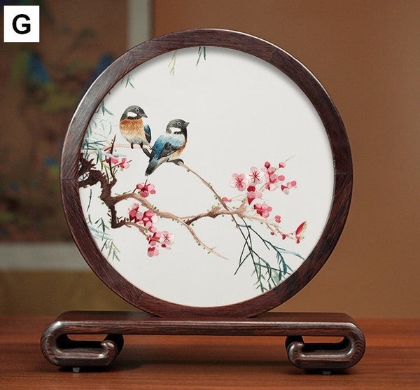 Beautiful Flower and Birds Silk Embroidery Ornaments, Traditional Chinese Suzhou Silk Embroidery, Exclusive Business Presents, Creative Birthday Gift, Premium Souvenir-Grace Painting Crafts