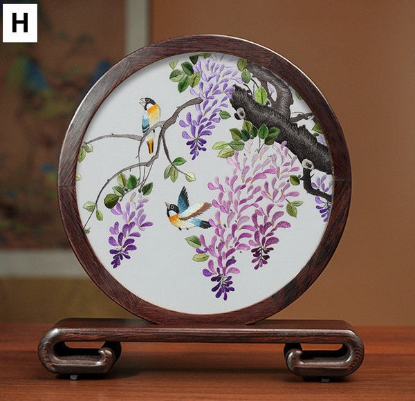 Beautiful Flower and Birds Silk Embroidery Ornaments, Traditional Chinese Suzhou Silk Embroidery, Exclusive Business Presents, Creative Birthday Gift, Premium Souvenir-Grace Painting Crafts