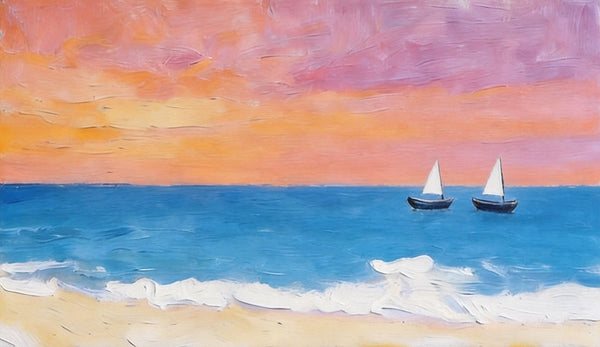 Sunset Paintings, Tranquil Blue Sea at Sunset, Original Seascape Paintings, Small Canvas Wall Art Paintings, Hand Painted Canvas Artwork-Grace Painting Crafts