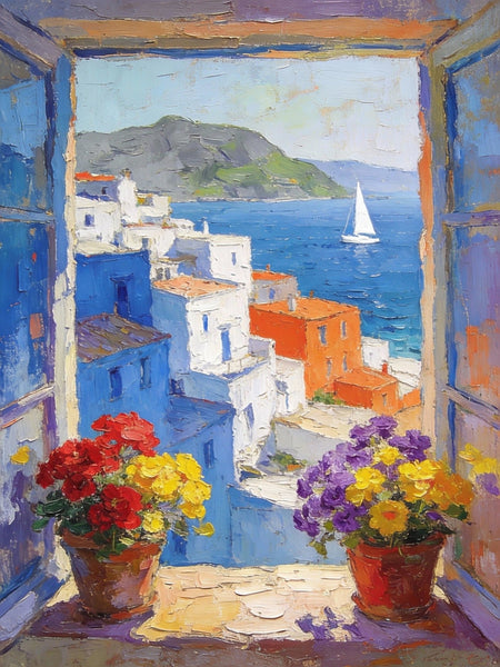 Palette Knife Artwork, Summer Holiday by the Sea, On Canvas Small Paintings, Landscape Canvas Paintings, Hand Painted Canvas Art, Original Artwork Small Paintings-Grace Painting Crafts