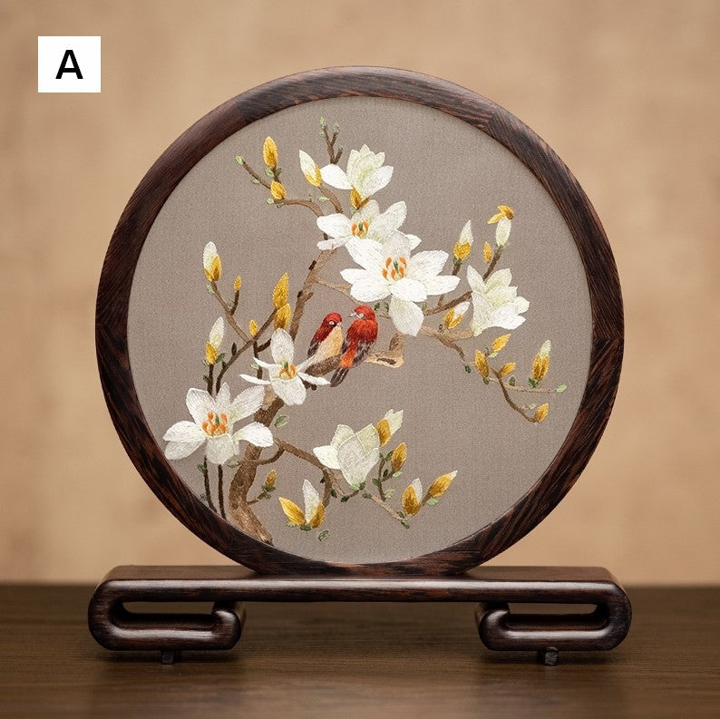 Flower and Bird Embroidered Decor, Unique Birthday Gift, Exclusive Business Present, Traditional Chinese Suzhou Embroidery Ornament, Premium Souvenir-Grace Painting Crafts