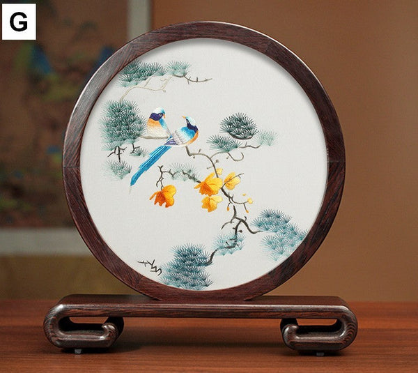 Unique Birthday Gift, Flower and Bird Embroidery Ornaments, Traditional Chinese Suzhou Silk Embroidered Ornament, Premium Souvenir, Exclusive Business Presents-Grace Painting Crafts