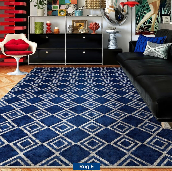 Mid Century Area Rugs, Contemporary Modern Living Room Rug Ideas, Blue Modern Rugs for Dining Room, Bedroom Modern Floor Carpet-Grace Painting Crafts
