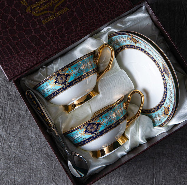 Unique Tea Cup and Saucer in Gift Box, 7.4 oz British Ceramic Coffee Cups, Porcelain Tea Cup Set for Office-Grace Painting Crafts