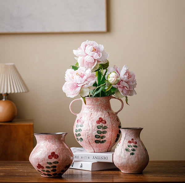 Rustic Pottery Flower Vases, Small Flower Vases on Table, Pink Bud Vases, Handmade Water Holding Flower Vases-Grace Painting Crafts