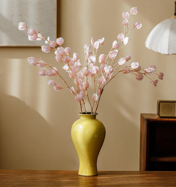 Porcelain Flower Vases, Handmade Water Holding Flower Vase, Yellow Flower Vases on Table, Ceramic Bud Vases-Grace Painting Crafts