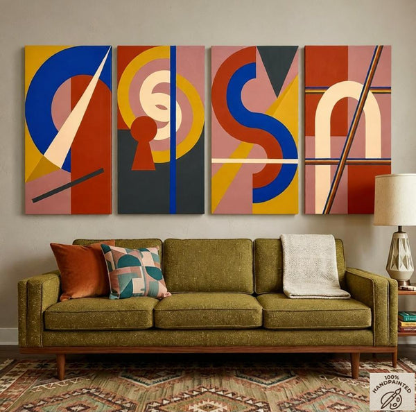 Hand Painted Canvas Art, Multi Panel Group Paintings, Modern Contemporary Paintings, Geometric Abstract Paintings-Grace Painting Crafts