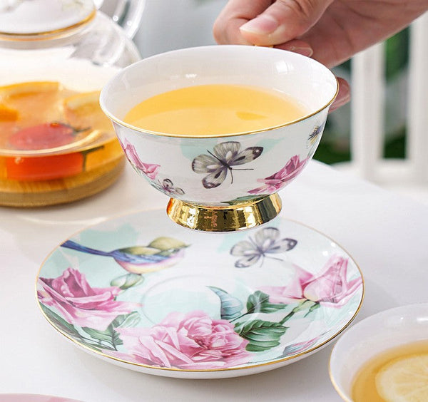 Unique Afternoon Tea Cups and Saucers in Gift Box, Royal Bone China Porcelain Tea Cup Set, Elegant Flower Pattern Ceramic Coffee Cups, Beautiful British Tea Cups-Grace Painting Crafts