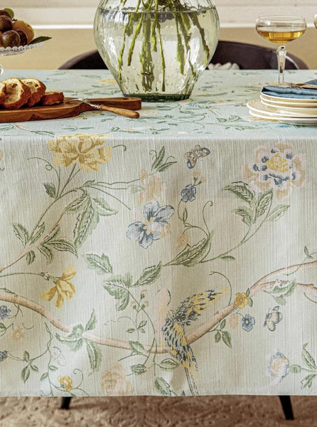 Kitchen Table Cover, Spring Flower Tablecloth for Round Table, Flower Table Cover for Dining Room Table, Modern Rectangle Tablecloth Ideas for Oval Table-Grace Painting Crafts